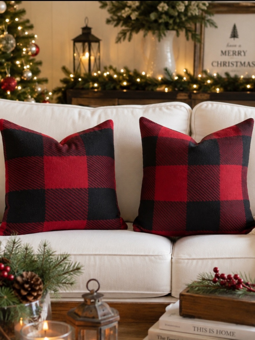 NWT Set of 2 Merchant 31 Buffalo Check Plaid Pillow Covers 18"x18" Red Black
